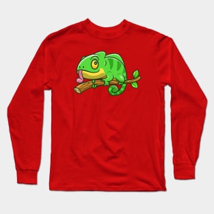 Cute Chameleon On The Tree Cartoon Long Sleeve T-Shirt